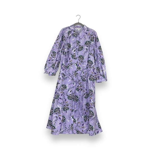 Charter Club Lavender Floral Button Up 3/4 Sleeve Shirt Dress - Picture 1 of 8